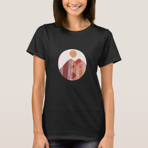 Beige Red Hand Drawn Sunset Minimalistic Landscape T-Shirt