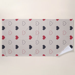 Beige & red Heart Seamless Pattern Cute Minimal Beach Towel