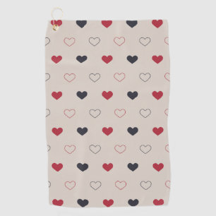 Beige & red Heart Seamless Pattern Cute Minimal Golf Towel