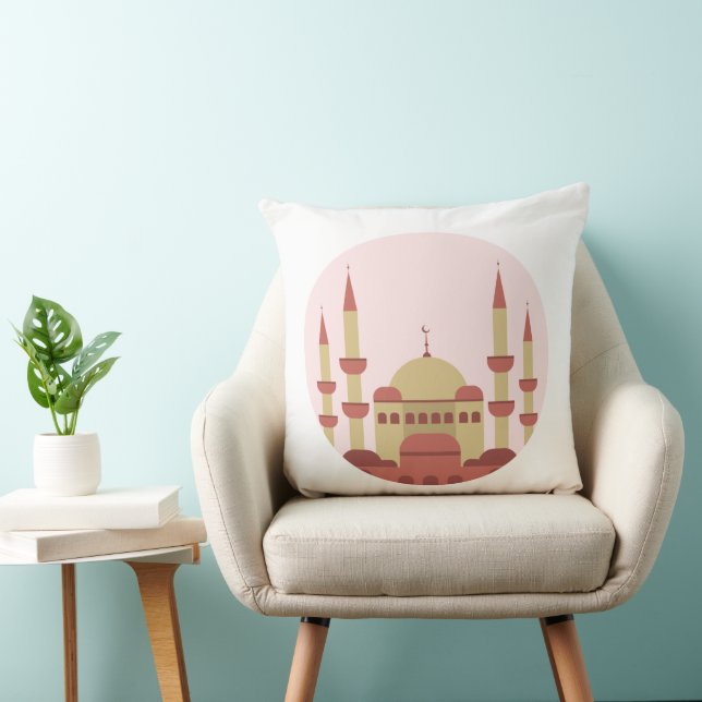 Beige & Red Mosque Throw Pillow (Chair)