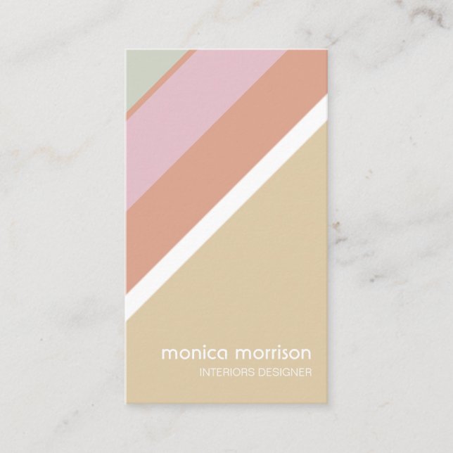 Beige red stripes feminine minimal elegant retro business card (Front)