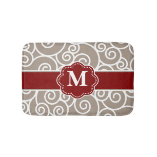 Beige Red Swirl Monogram Bathmat