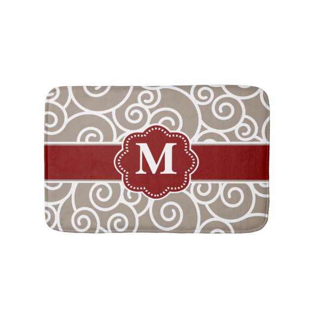 Beige Red Swirl Monogram Bathmat (Front)