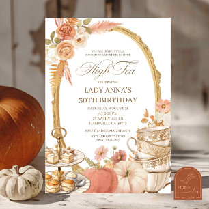 Beige Regency Fall Pumpkin Birthday Tea Party Invitation