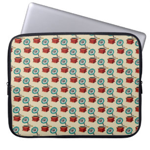 Beige Retro Gramophone Pattern Laptop Sleeve