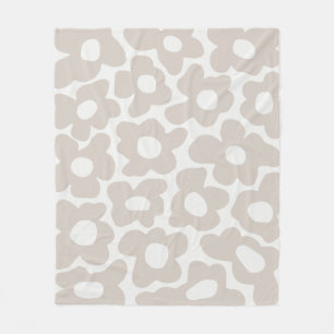 Beige Retro Groovy Baby Flowers Pattern Fleece Blanket