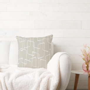 Beige Retro Lino Print Geometric Pattern Cushion