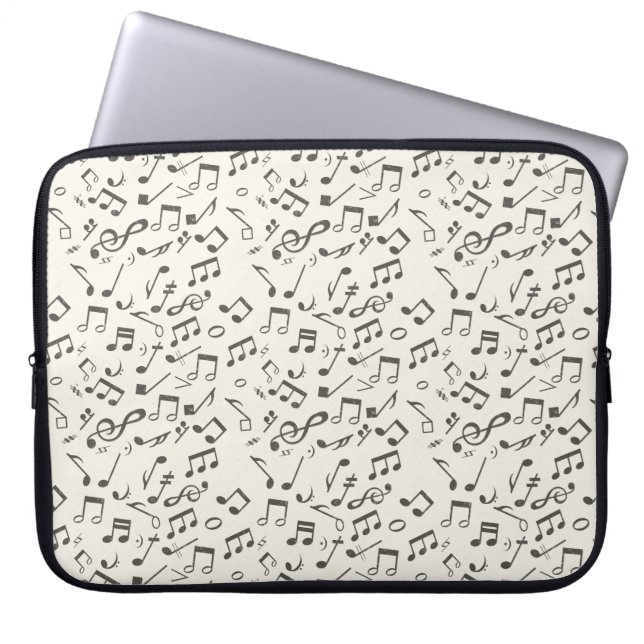 Beige Retro Music Notes Background Laptop Sleeve (Front)