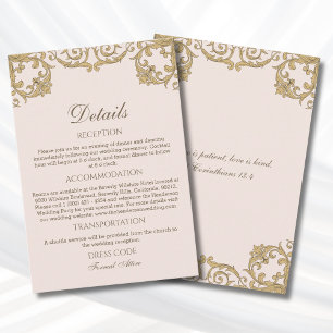 Beige Rococo Vintage Christian Wedding Details Enclosure Card