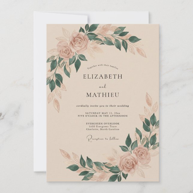 Beige Romantic Bohemian Wedding Invitation (Front)