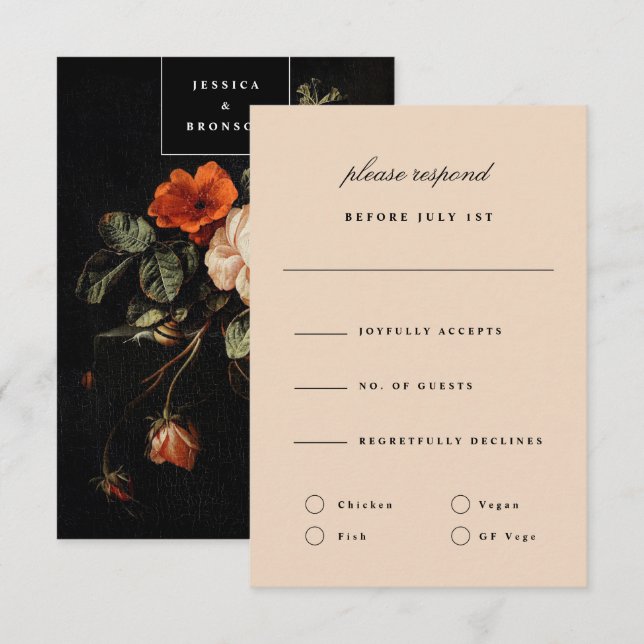 Beige Romantic Floral Backer Dutch Masters RSVP Invitation (Front/Back)