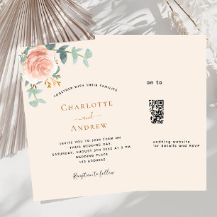 Beige rose floral QR code RSVP wedding invitation