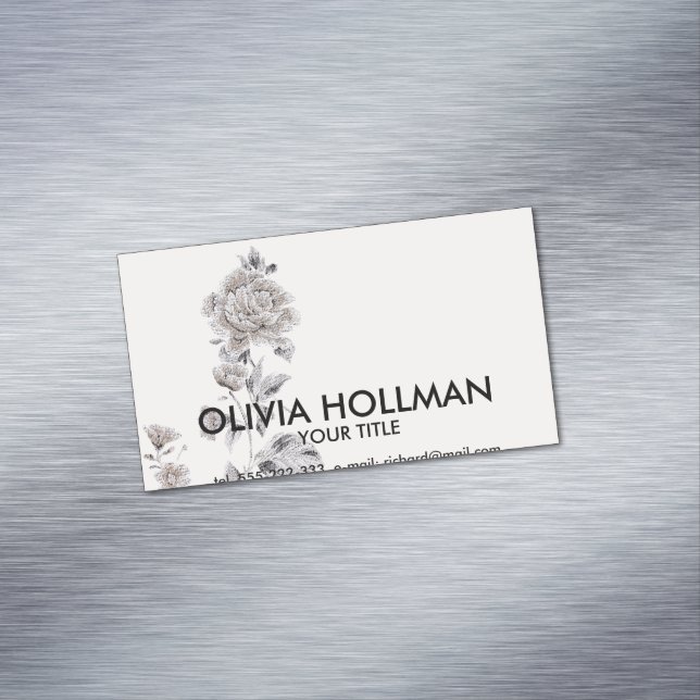 Beige rose magnetic business card (In Situ)