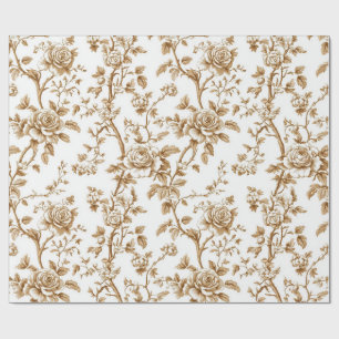 Beige Rose Vine Toile Wrapping Paper