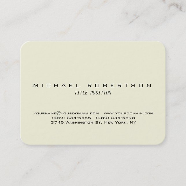 Beige Round Corner Minimalist Chubby Business Card (Front)