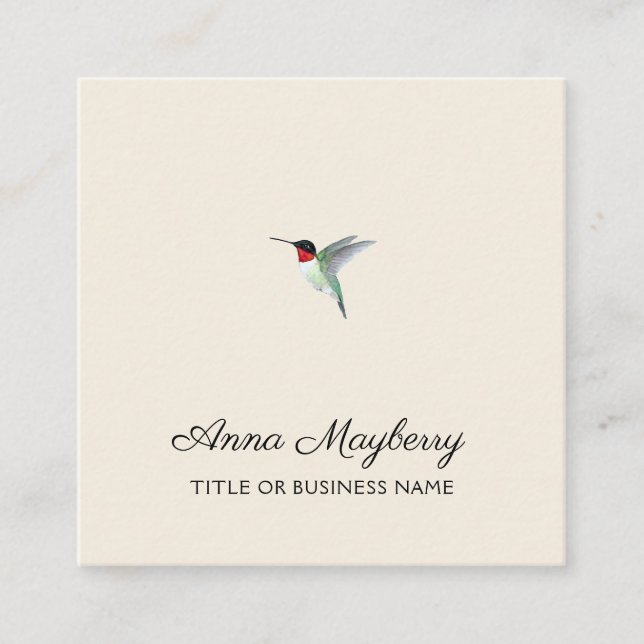 Beige Ruby-throated Hummingbird Square Business Ca Square Business Card (Front)