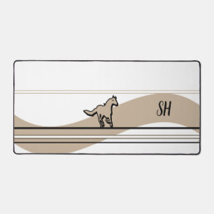 Beige Running Horse Design and Initials  Desk Mat