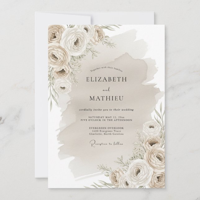 Beige Rustic Bloom Wedding Invitation (Front)
