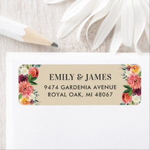 Beige Rustic Burgundy Fall Floral Return Address