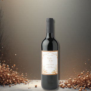 beige Rustic Floral Wedding Wine Label