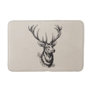 Beige Rustic Vintage Deer Antlers Bath Mat