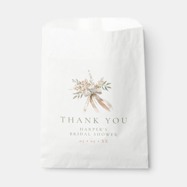 Beige & Sage Flowers & Bow Bridal Shower Thank You Favour Bags (Front)