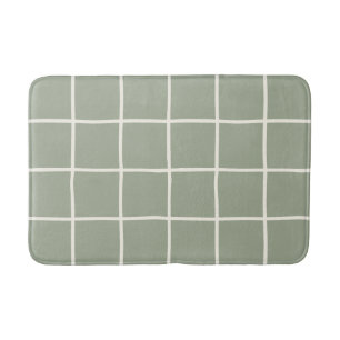 Beige Sage Green Grid Chequered Neutral Minimalist Bath Mat