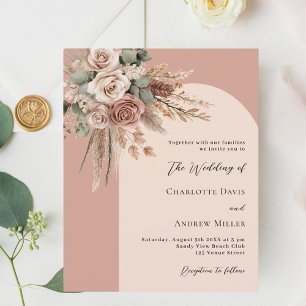 Beige sage green roses arch wedding invitation