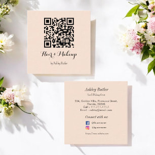 Beige Salon QR Code Hair Make up Business Card