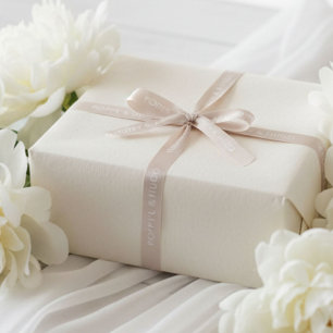 Beige Sand Chic Minimal Wedding Couple Names Satin Ribbon