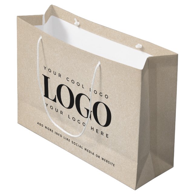 Beige Sand Grainy Add Company Logo Business Custom Large Gift Bag (Front Angled)