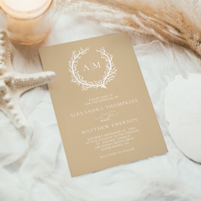 Beige Sand Nautical Coral Reef Minimal Wedding Invitation (Creator Uploaded)