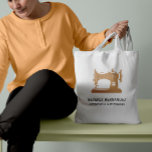 Beige Sand Vintage Sewing Machine Seamstress  Tote Bag<br><div class="desc">Elegant budget bag for tailors,  seamstresses,  fashion designers,  stylists,  and more featuring a vintage sewing machine illustration 
in beige sand colour with two lines of custom text in white. 
Sewing machine colour is editable!</div>