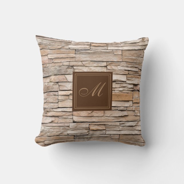 Beige Sandstone Monogram Cushion (Front)