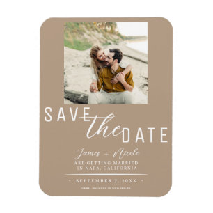 Beige Save the Date Photo Wedding Magnet