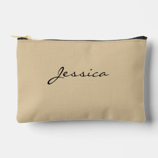 Beige Script Name Minimal Modern Travel Typography Accessory Pouch