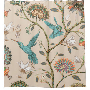 Beige seamless pattern with stylised flowers and b shower curtain