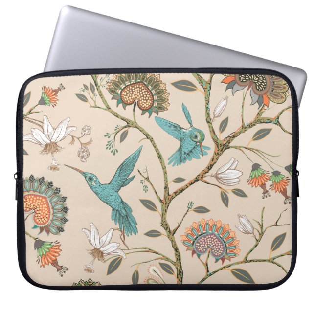 Beige seamless pattern with stylized flowers and b laptop sleeve (Front)