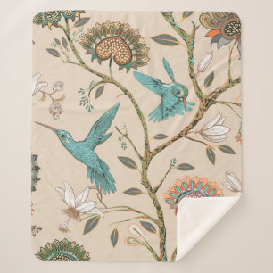 Beige seamless pattern with stylized flowers and b sherpa blanket