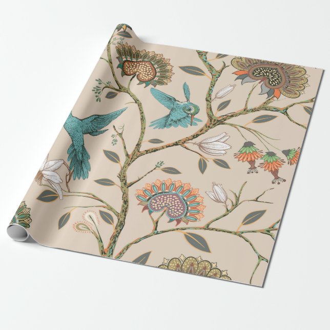 Beige seamless pattern with stylized flowers and b wrapping paper (Unrolled)