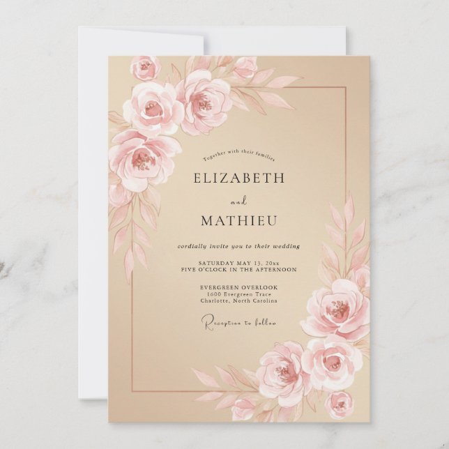 Beige Serene Romantic Rose Wedding Invitation (Front)