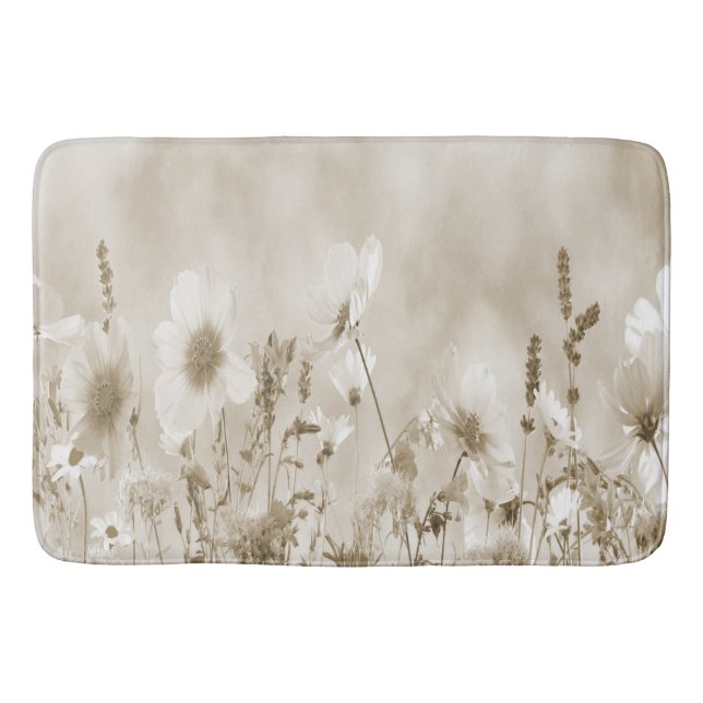 Beige Shaded Wild Flowers Bath Mat (Front)