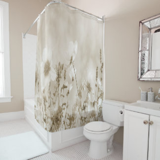 Beige Shaded Wild Flowers Shower Curtain