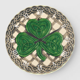 Beige Shamrock And Celtic Knots Round Clock