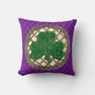 Beige Shamrock Celtic Knots On Purple Plaid Cushion