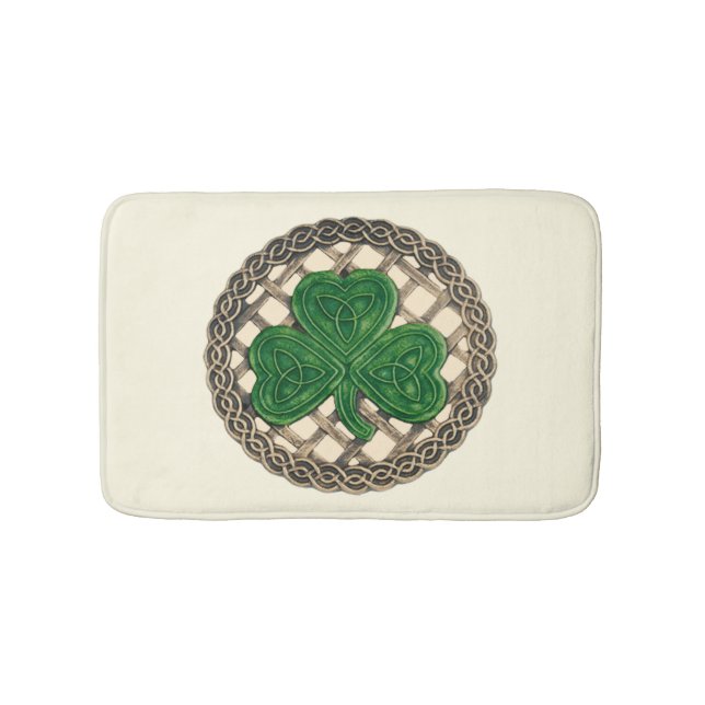 Beige Shamrock On Celtic Knots Bath Mat (Front)