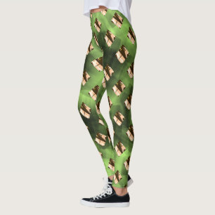 Beige shapes, stripes, circles or greenish hexagon leggings