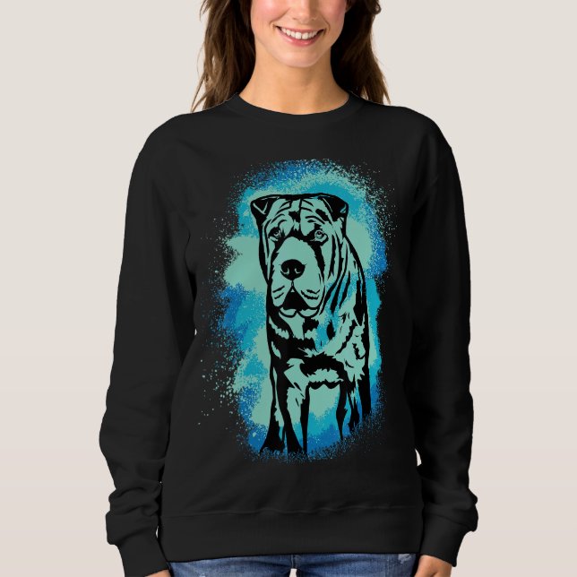 Beige Sharpei Paint Blue Design Dog Mom Dad Sweatshirt (Front)