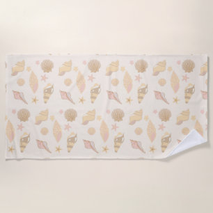 Beige Shells Pattern Beach Towel