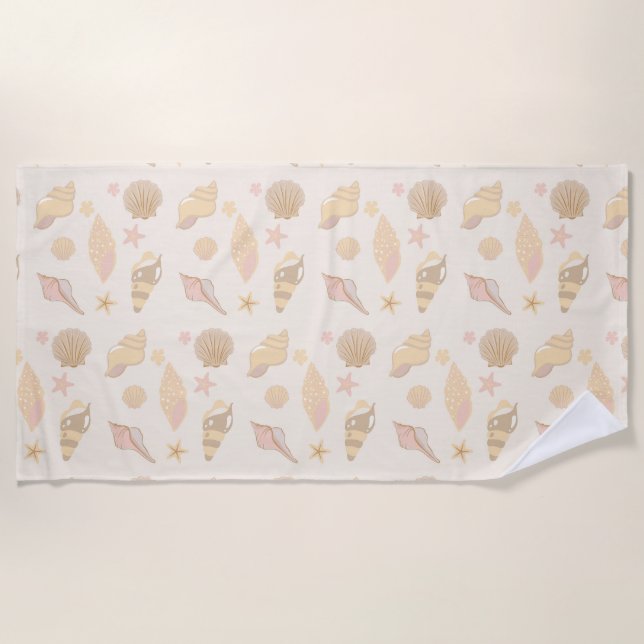Beige Shells Pattern Beach Towel (Front)